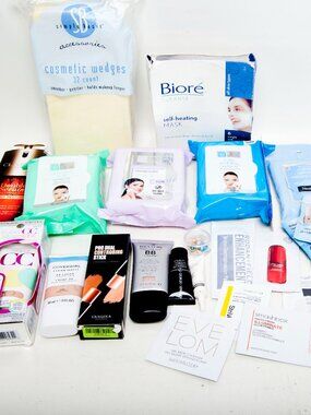 BRAND NEW IN PKGS LOT COSMETIC CARE - WIPES, NEW MAKEUP, SPONGES ETC